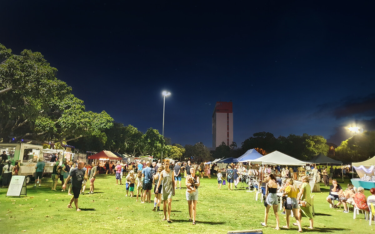 Stalls and visitors at the night markets