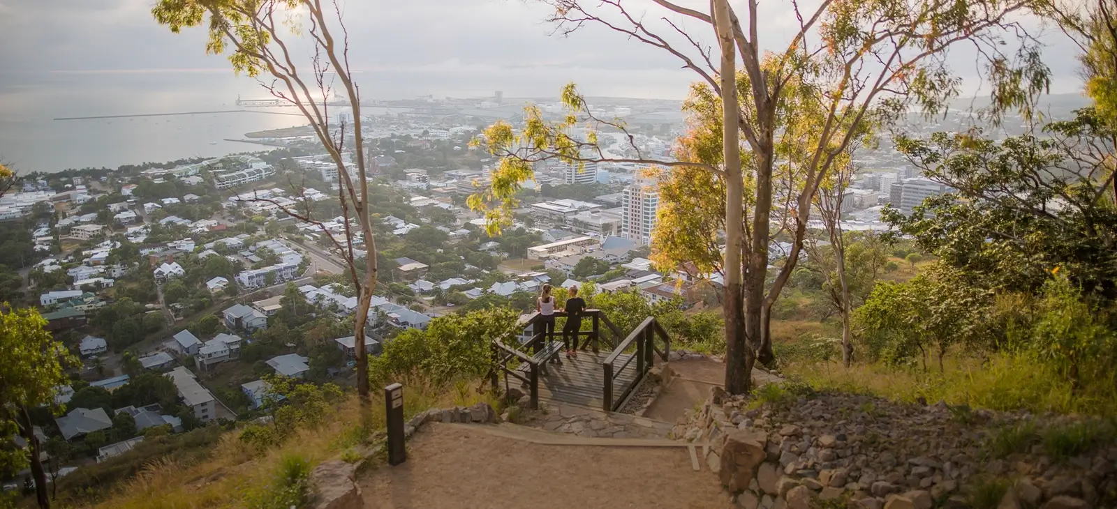 People walking up the stairs on Castle Hill