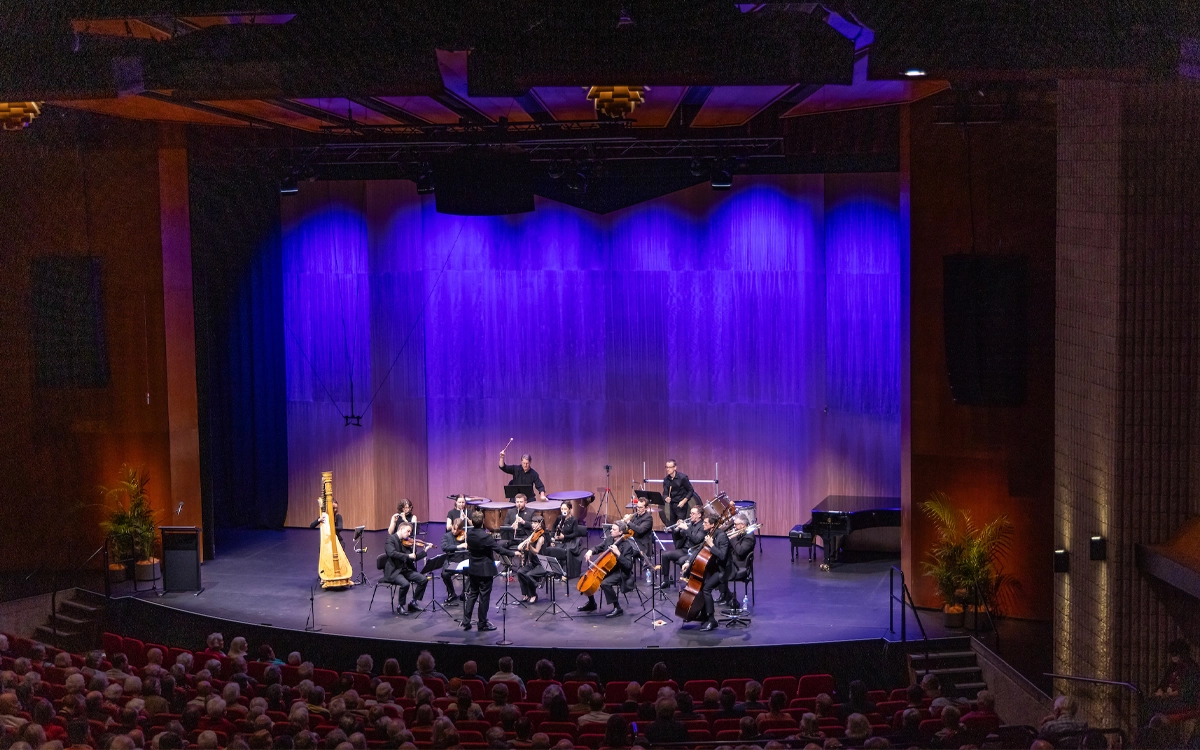 Musicians playing at an evening concert