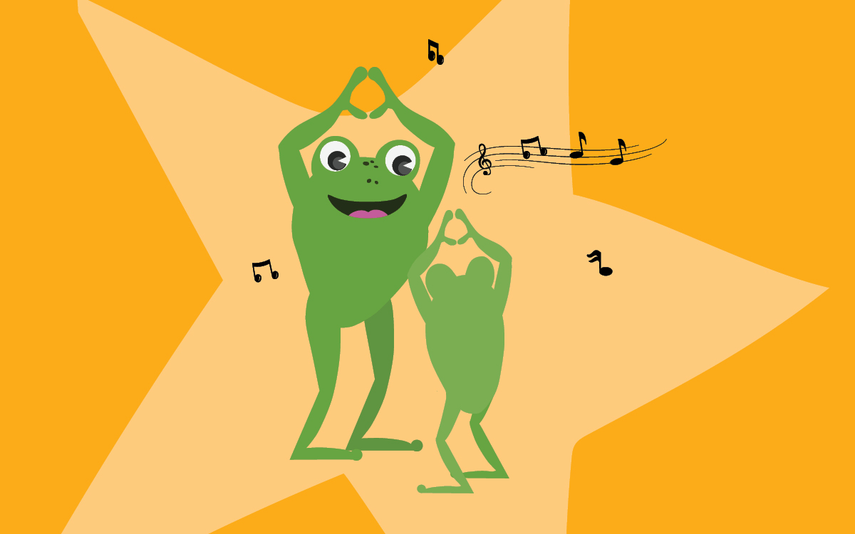 A frog family singing together.