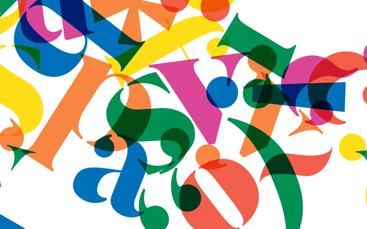 Colourful lowercase letters and punctuation marks