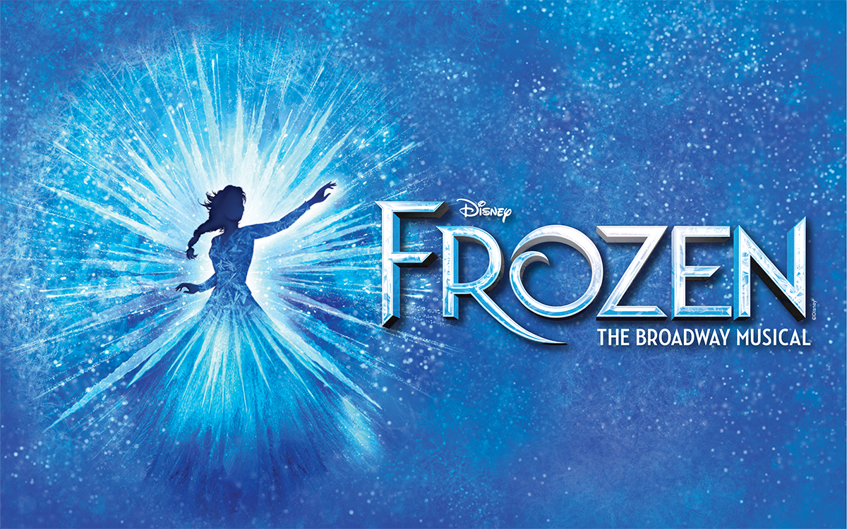 Elsa on blue background next to Frozen text