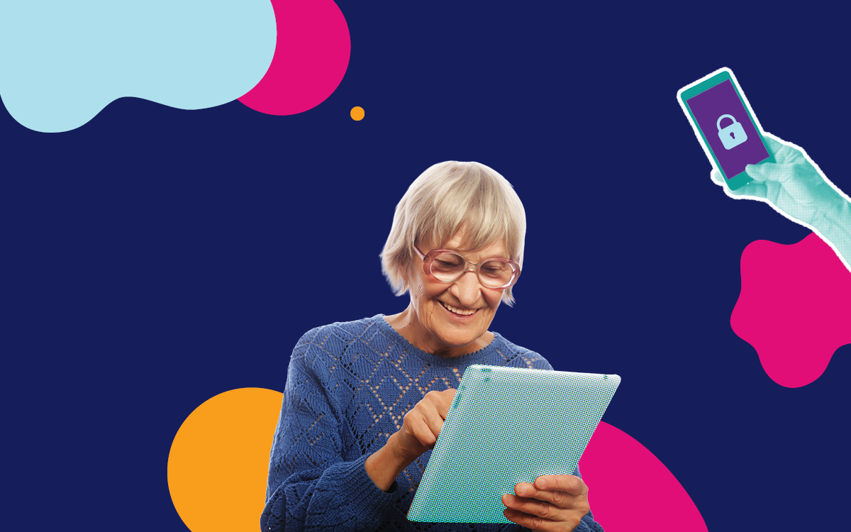 Elderly lady looking at table
