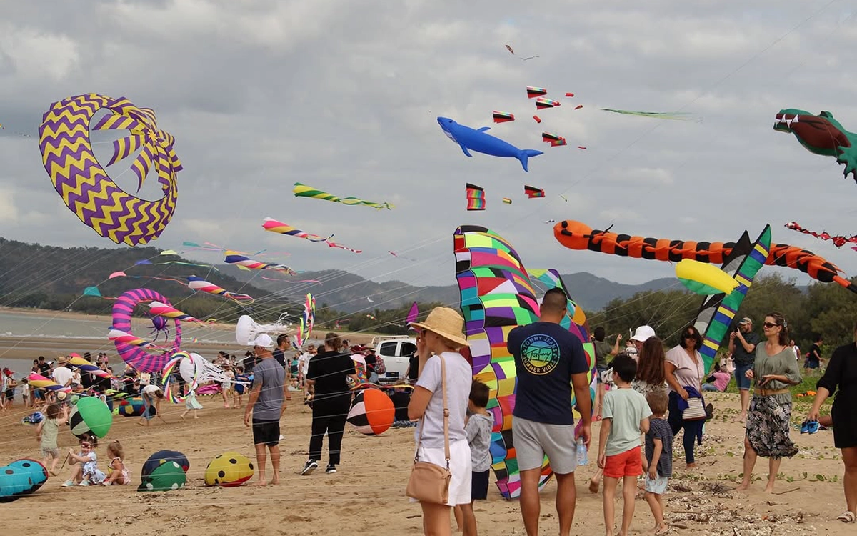 People flying kites