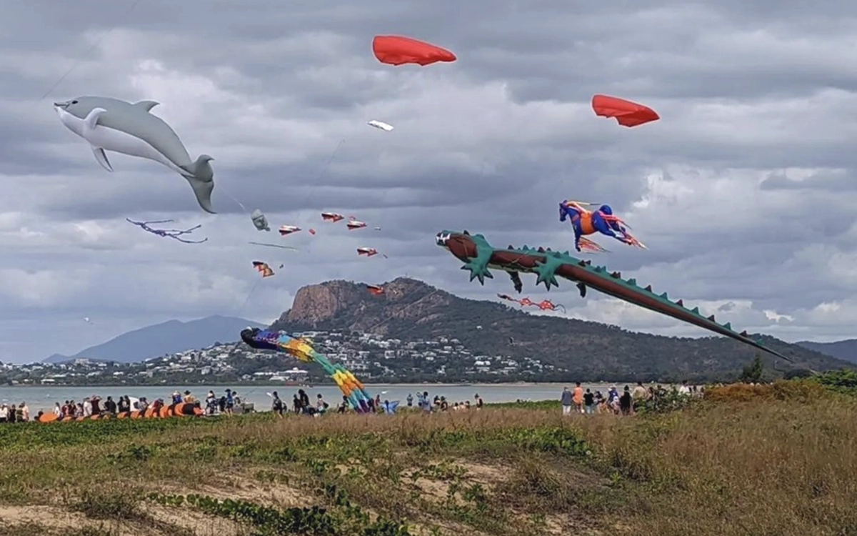 People flying kites