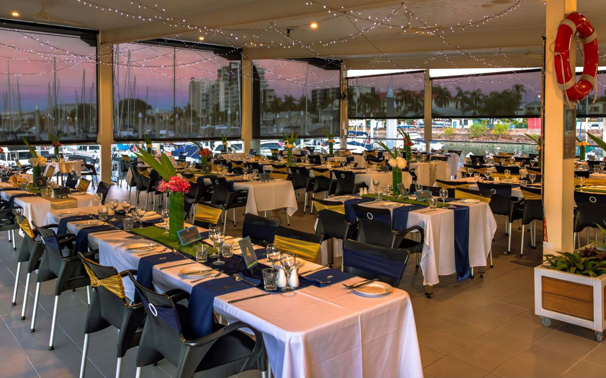 View of the interior seating at the Yacht Club
