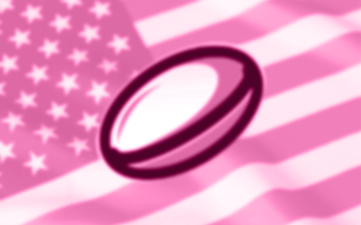 A pink american flag with a rugby league ball