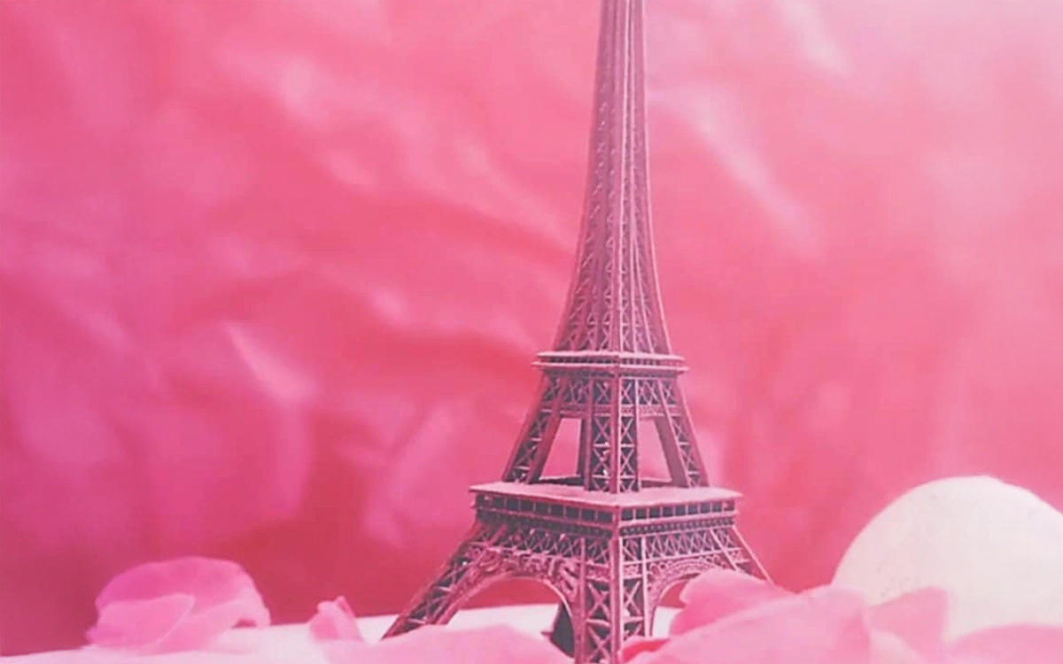A pink Eiffel Tower