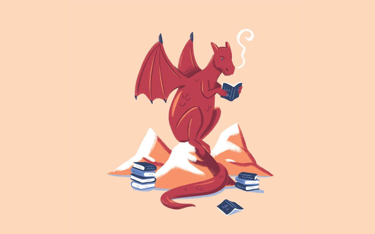 Dragon reading books
