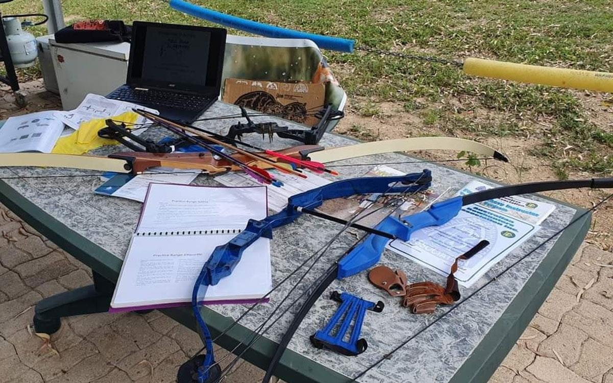 Archer equipment sitting on a table