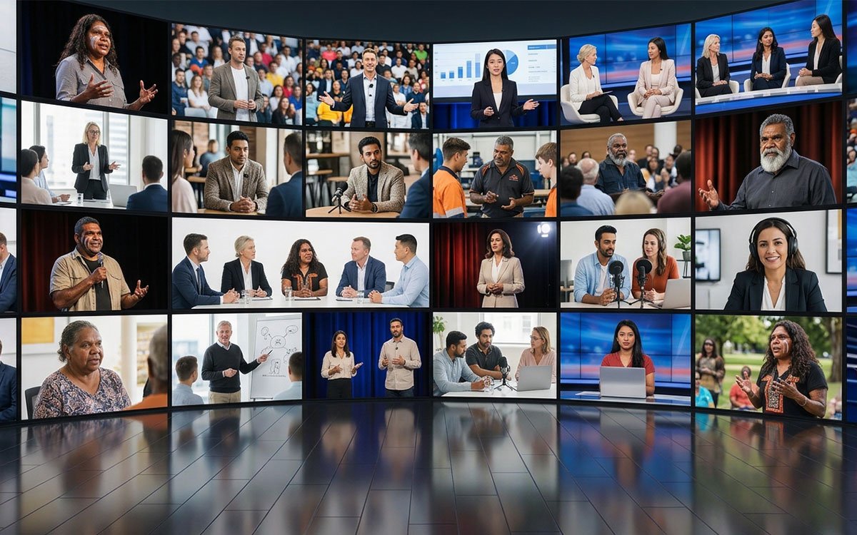 Montage of people public speaking