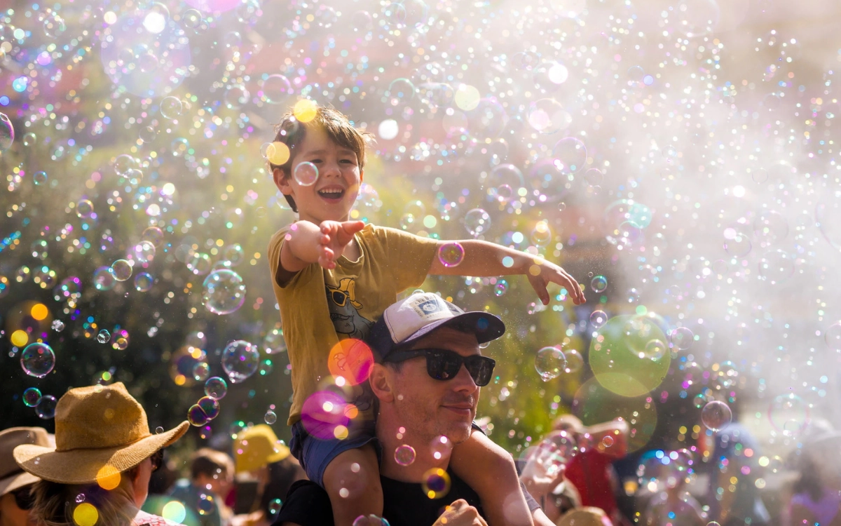 A family enjoying bubbles