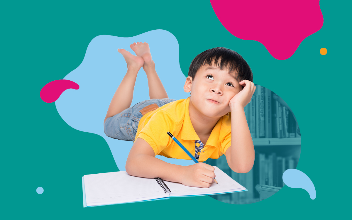 A child thinking about what to write