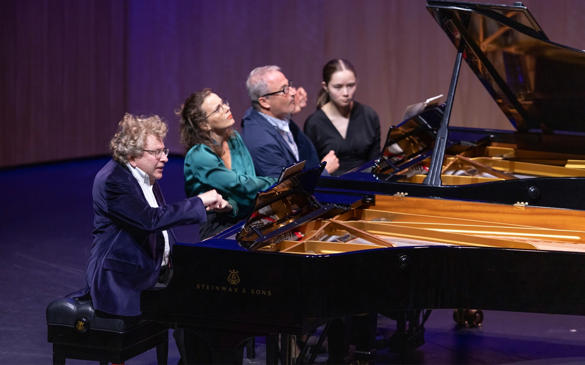 Musicians playing at an evening concert