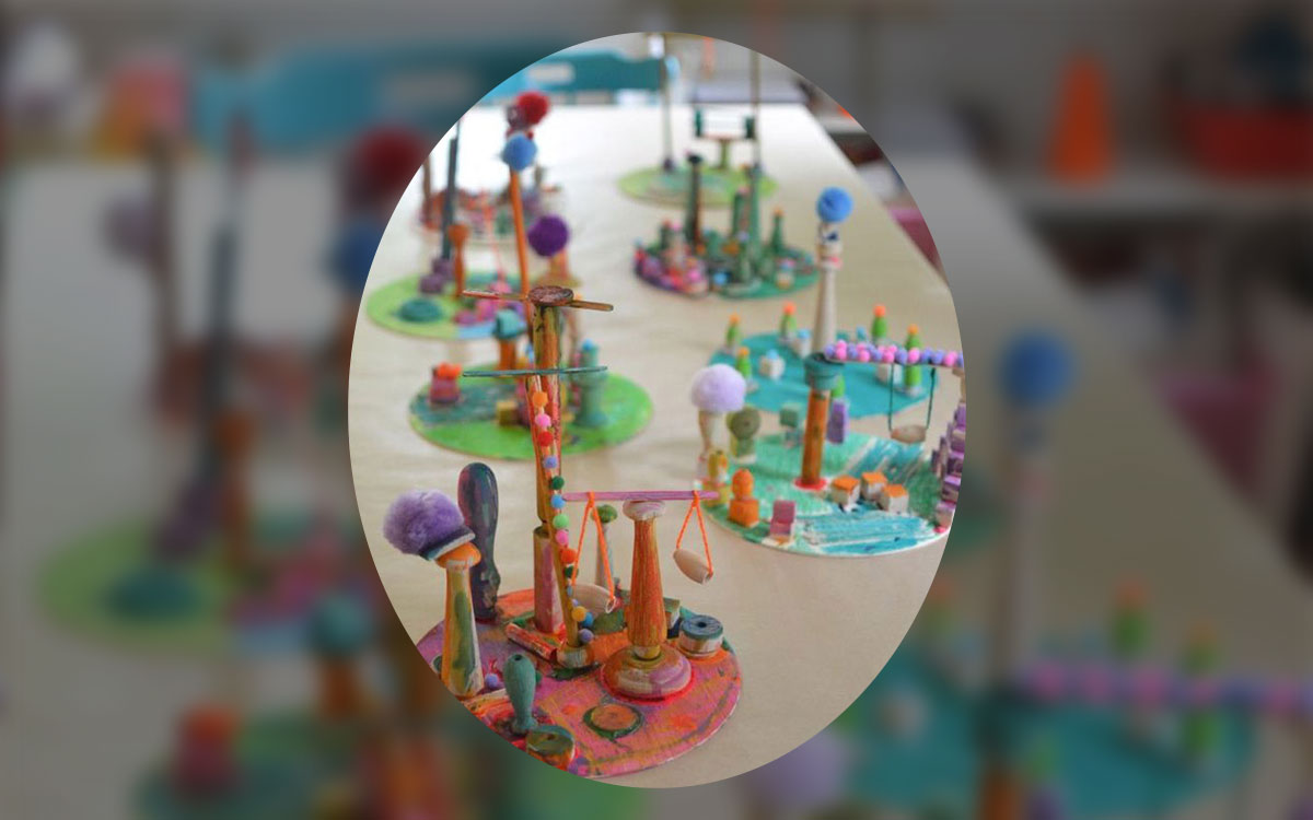 Whimsical Mini Worlds sculptures on display