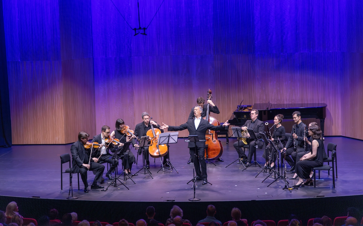 Musicians playing at an evening concert