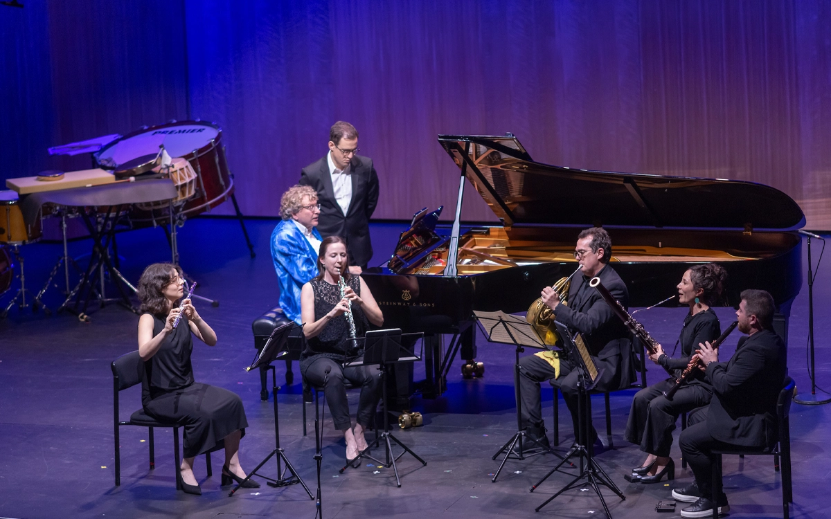 Musicians playing at an evening concert