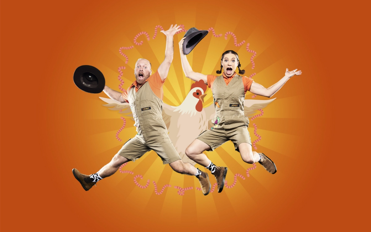 Performers with chickens