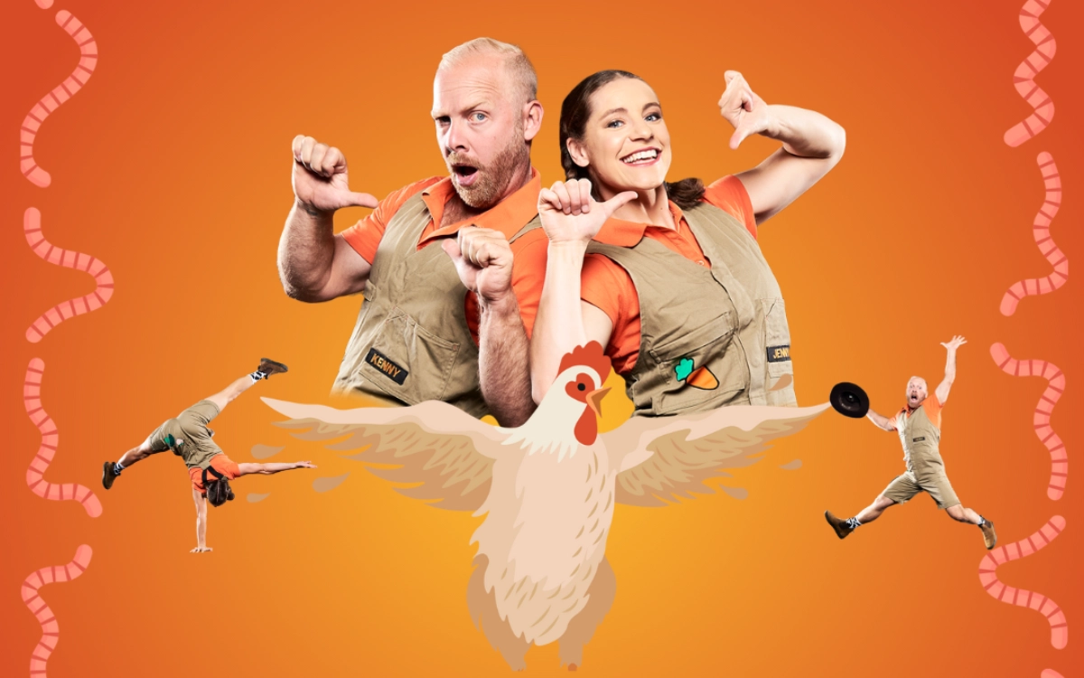 Performers with chickens